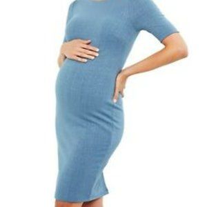 Textured Bodycon Maternity Dress-Steel Blue